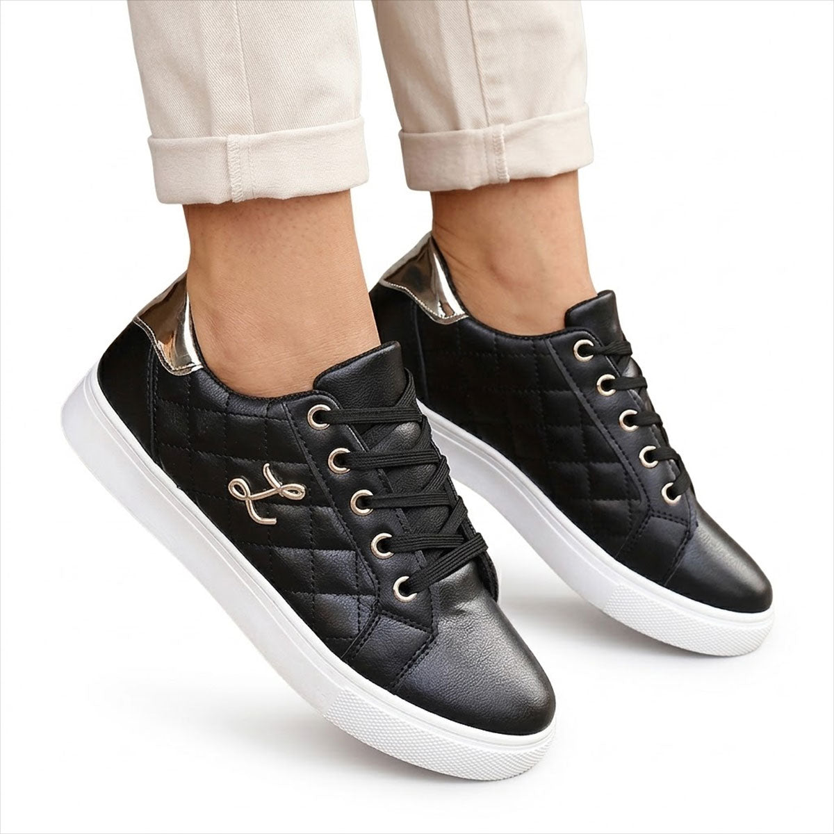 Women's Quilted Metallic-Accent Trainers Corvine