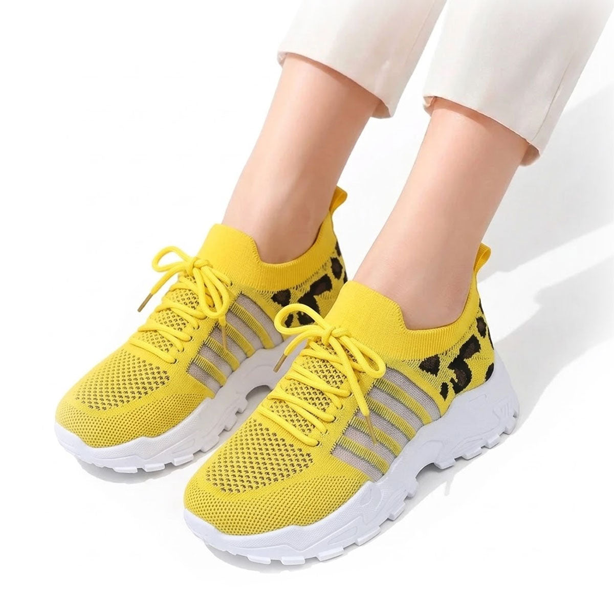 Women's Leopard-Accent Knit Trainers Corvine