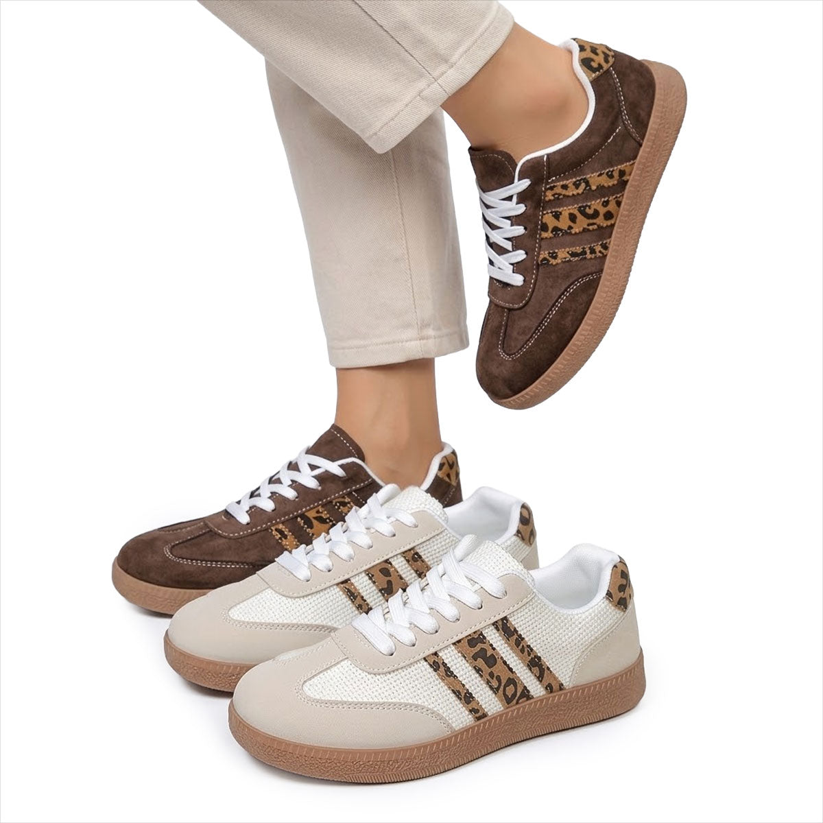 Women's Leopard-Stripe Retro Trainers Corvine