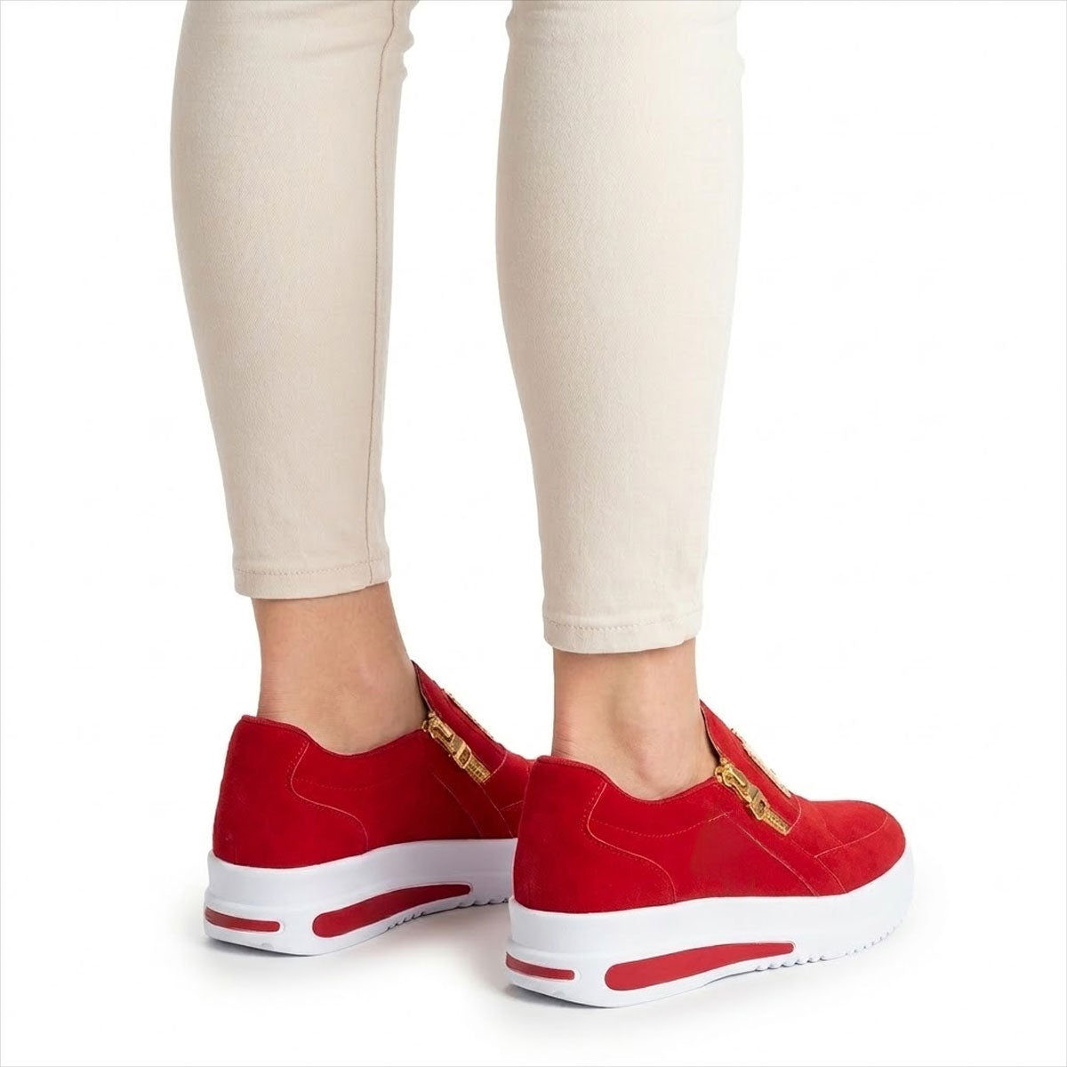 Women's Zipper-Detail Suede-Look Fashion Trainers Corvine