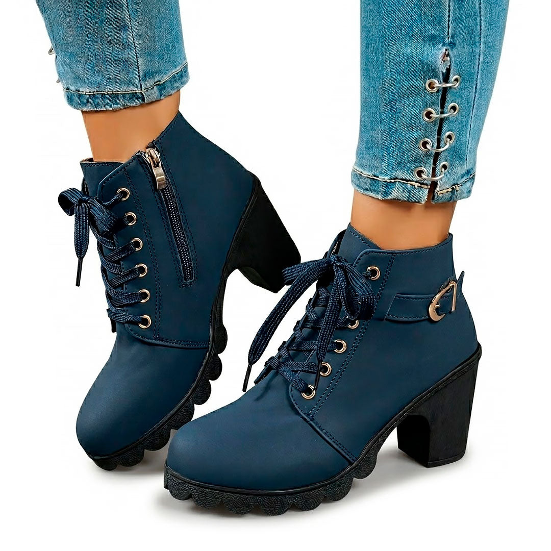 Women's Lace-Up Chunky Heeled Ankle Boots Corvine