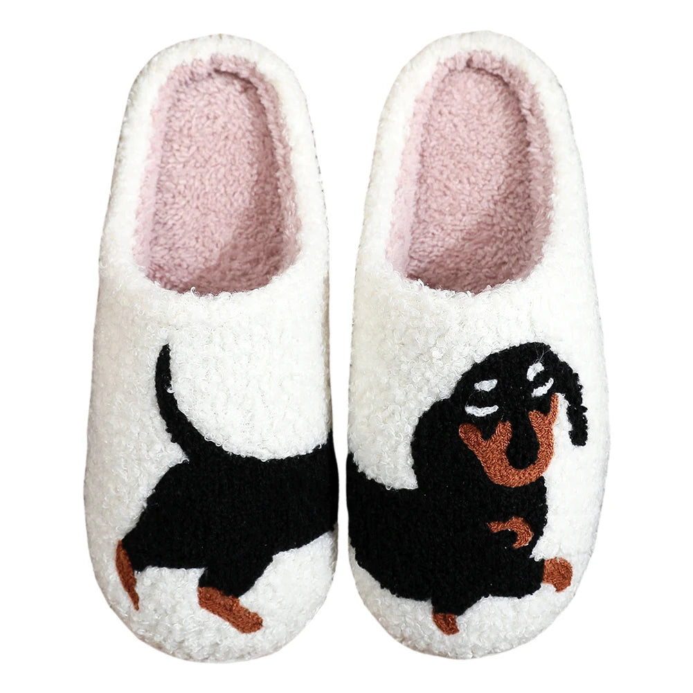 Unisex Plush Dachshund Closed Toe Slippers Corvine