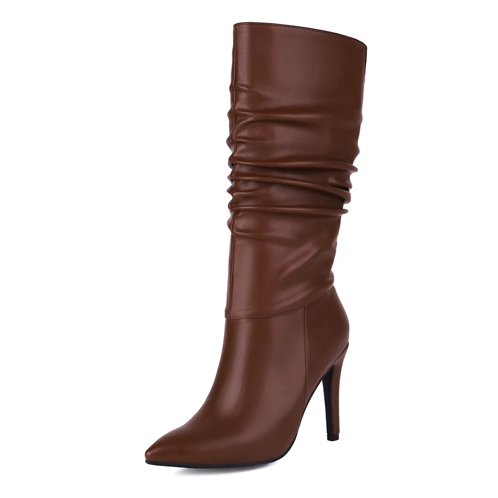 Women's Black Faux Leather Heeled Boots Corvine