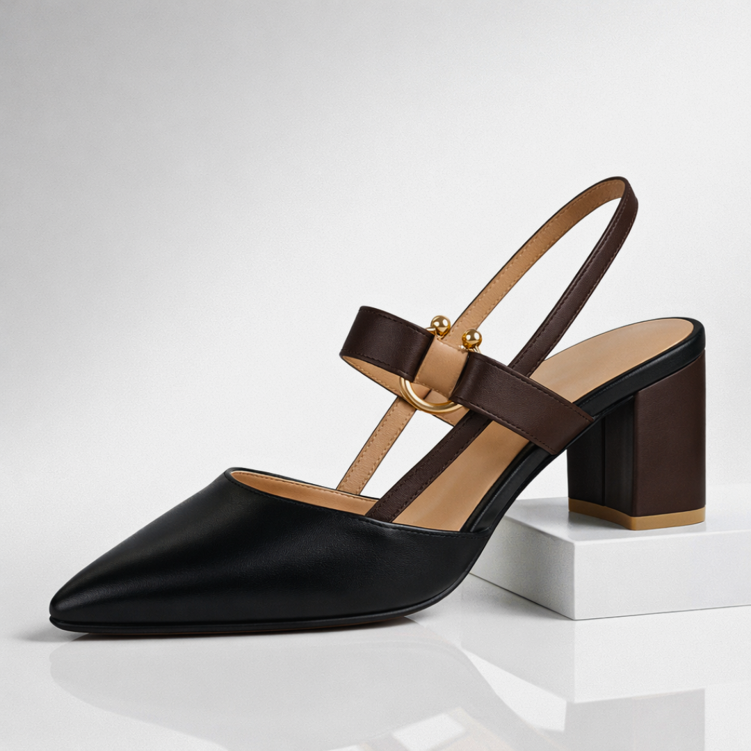 Women's Black Leather Slingback Heels Corvine
