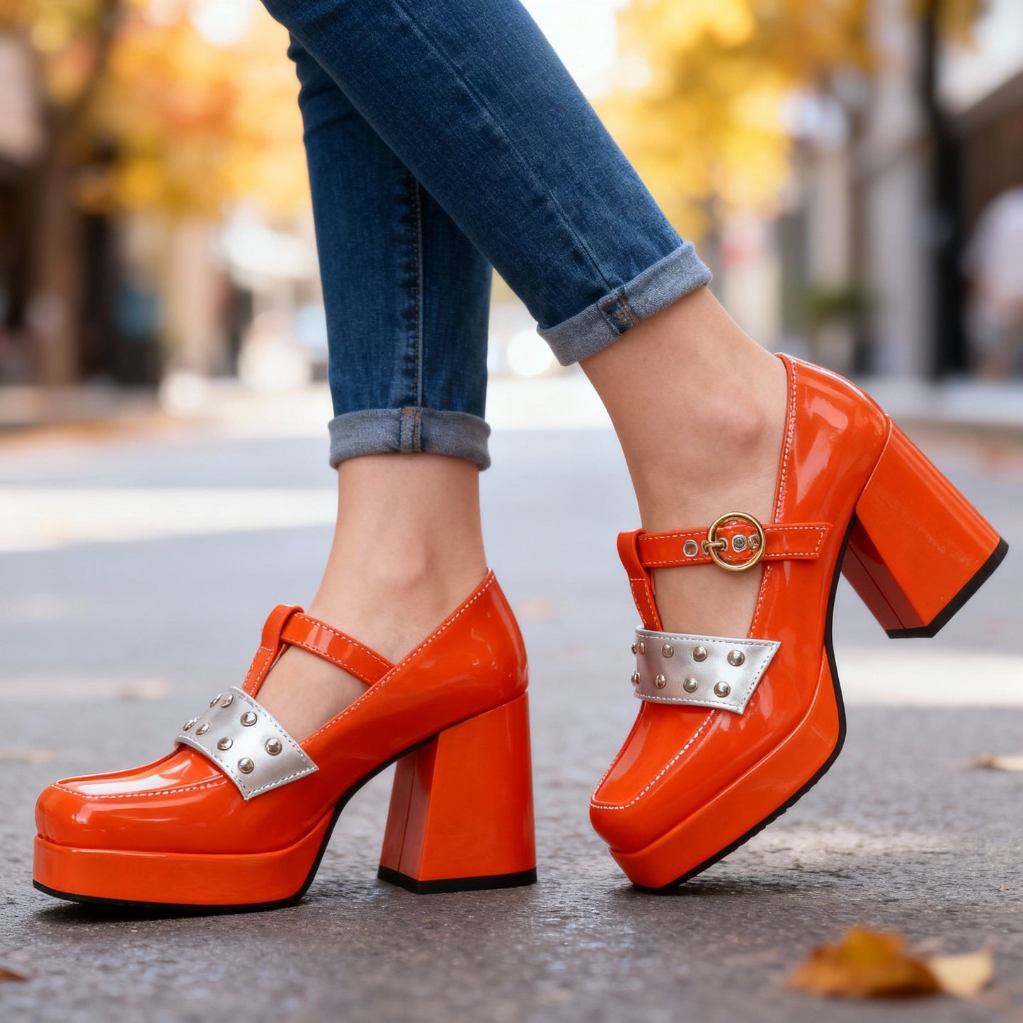Women's Black Patent Block Heels Corvine