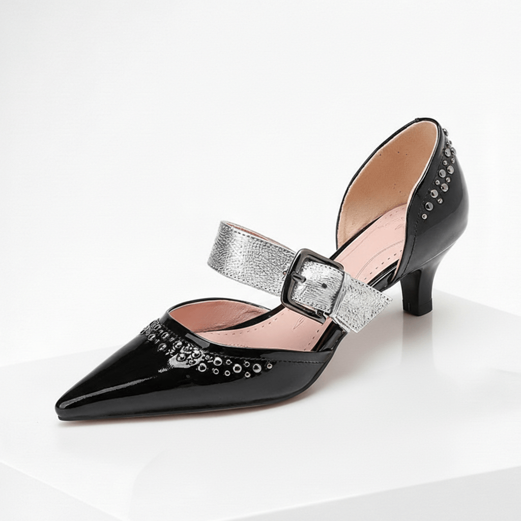 Women's Black Patent Leather Pointed Heeled Pumps Corvine