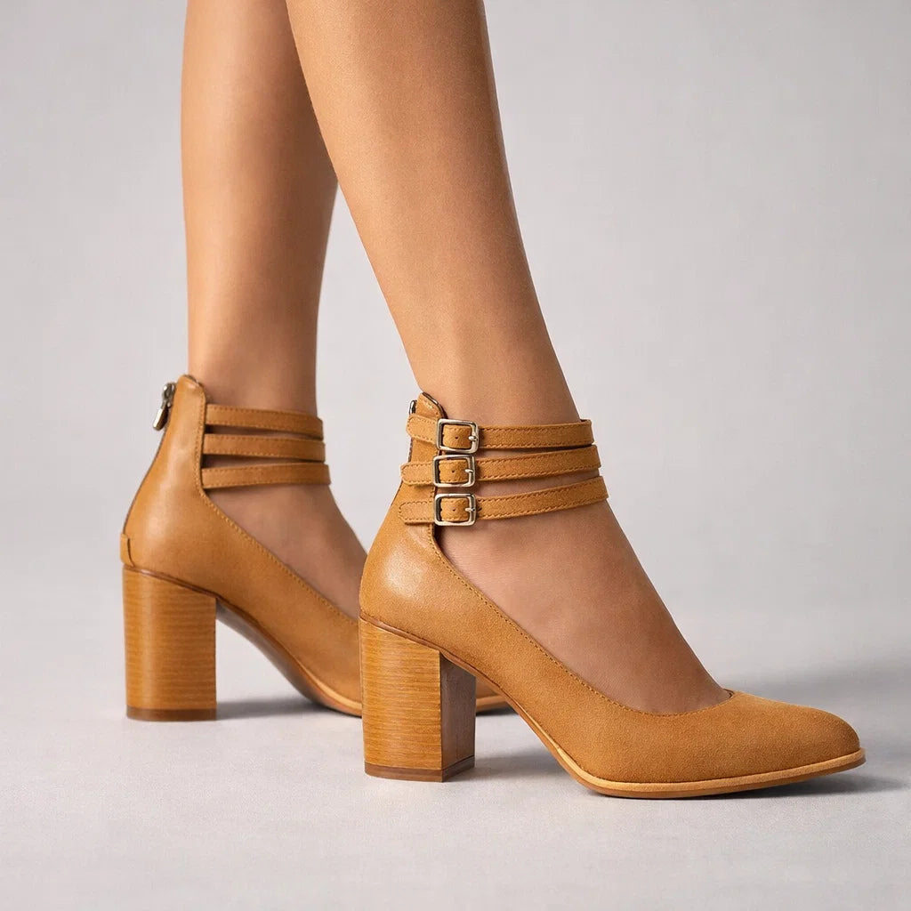 Women's Black Vegan Leather Block Heels Corvine
