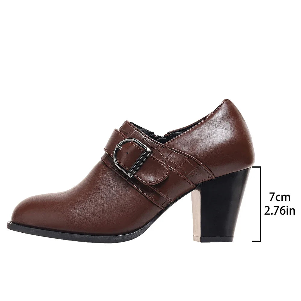 Women's Black Vegan Leather Buckle Boots Corvine