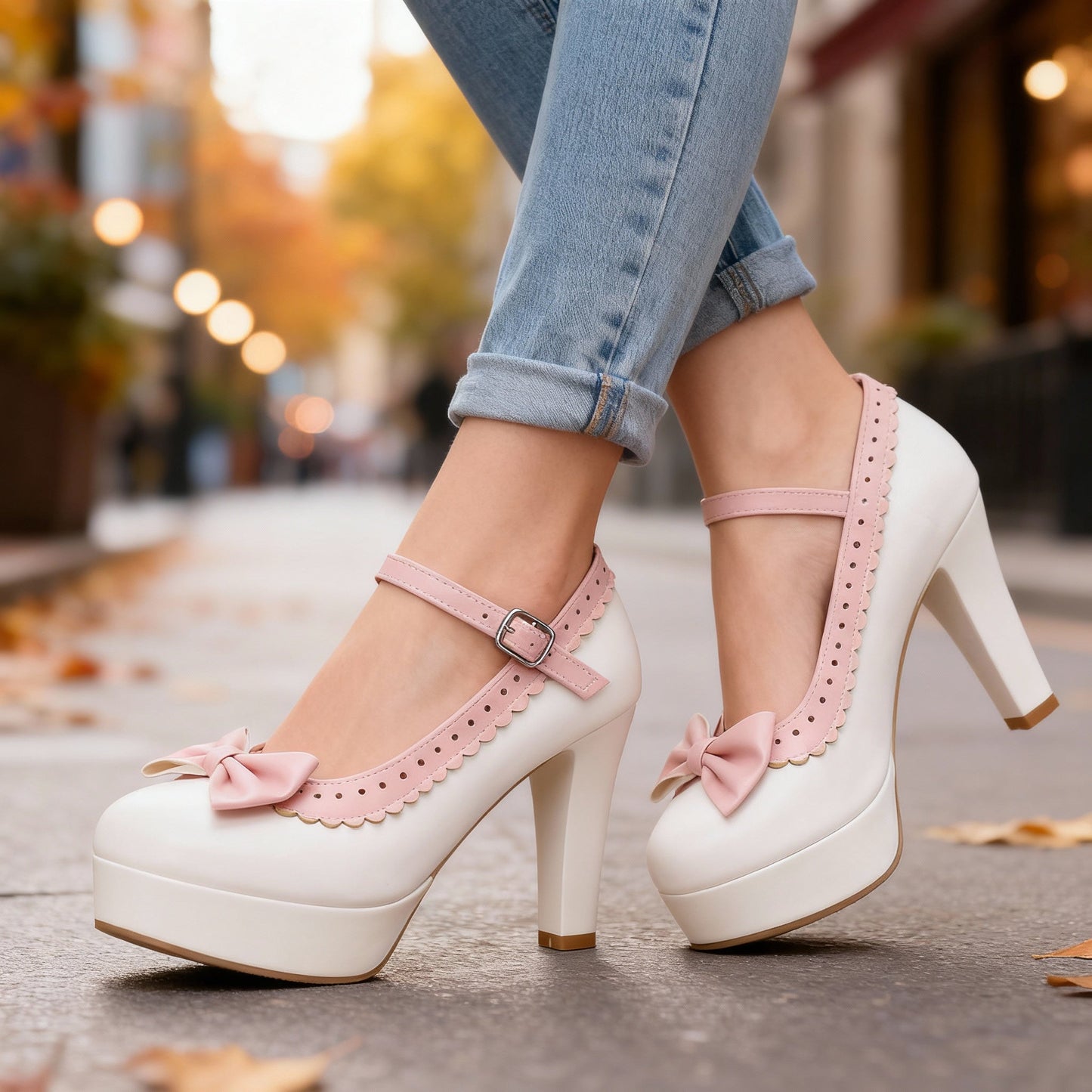 Women's Black Vegan Leather Platform Bow Heels Corvine