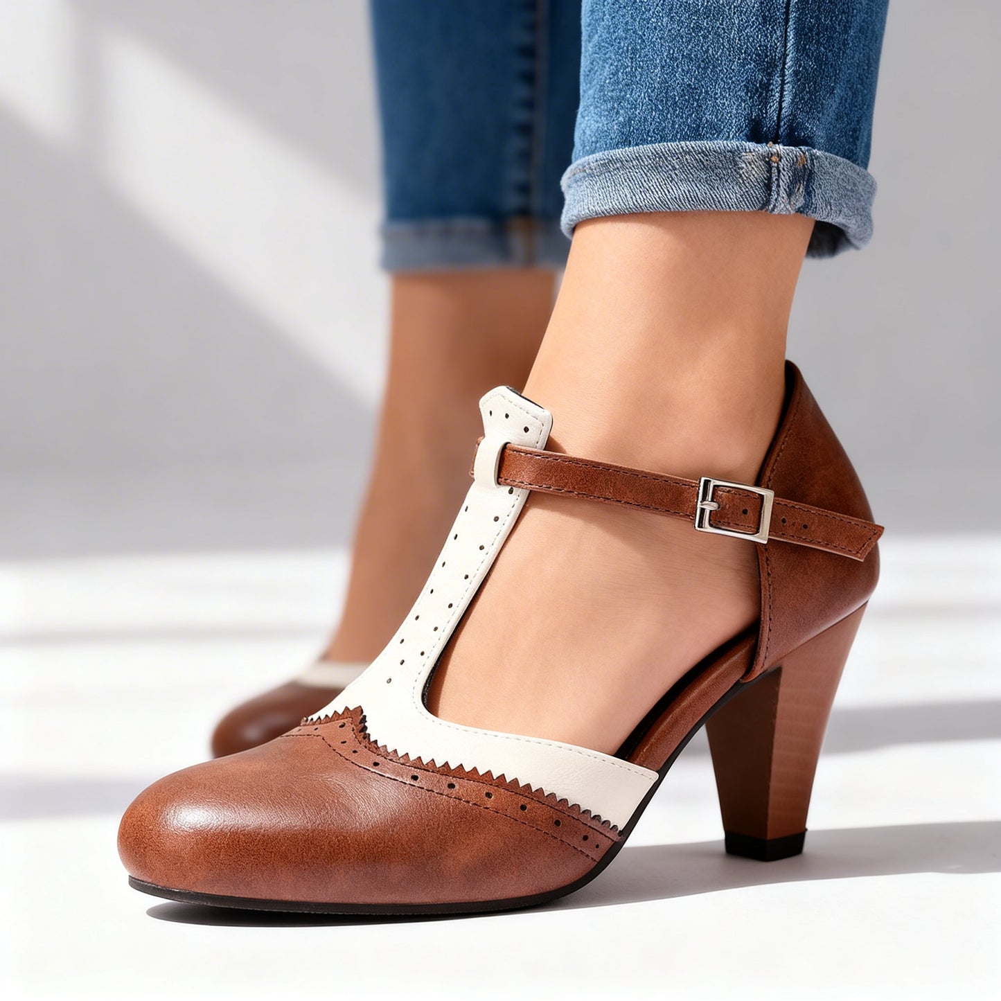 Women's Brogue Leather Pumps Corvine