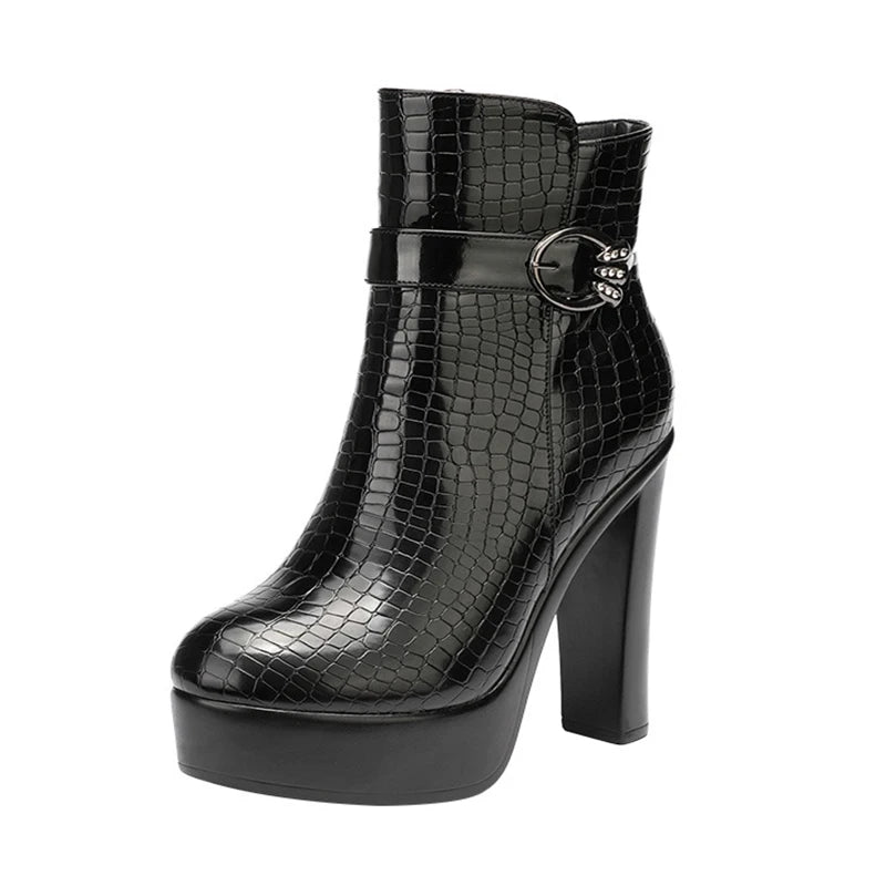 Women's Croc-Textured Black Platform Boots Corvine
