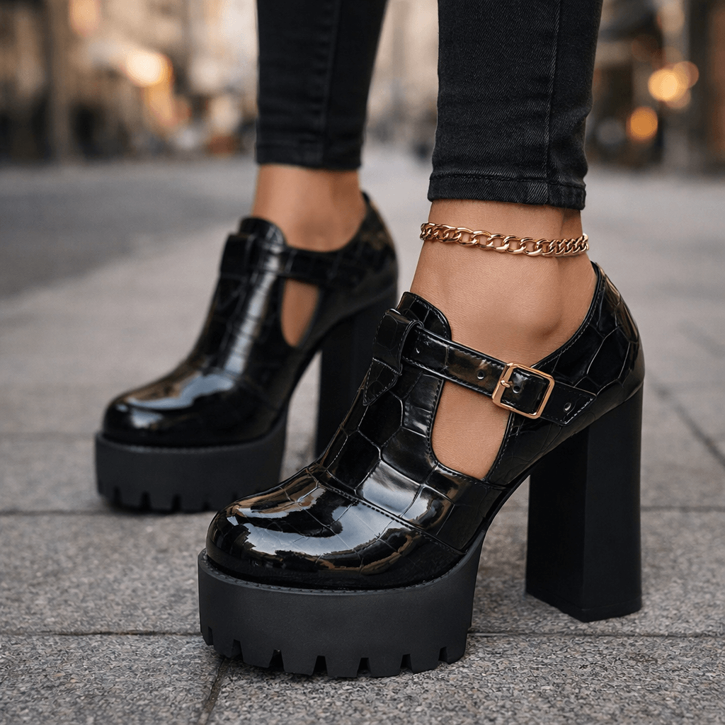 Women's Croc-Textured Leather Platform Heels Corvine