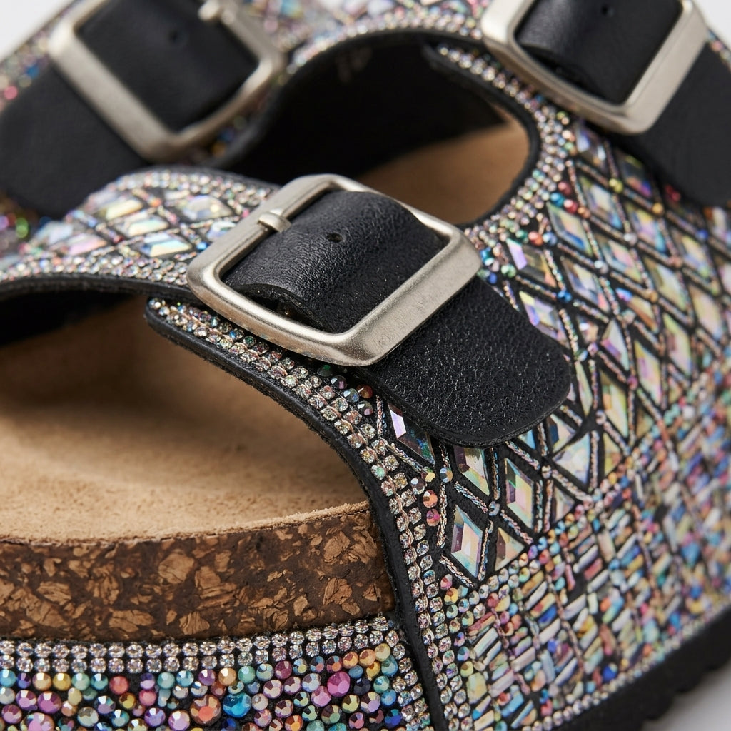 Women's Crystal Embellished Platform Slides Corvine