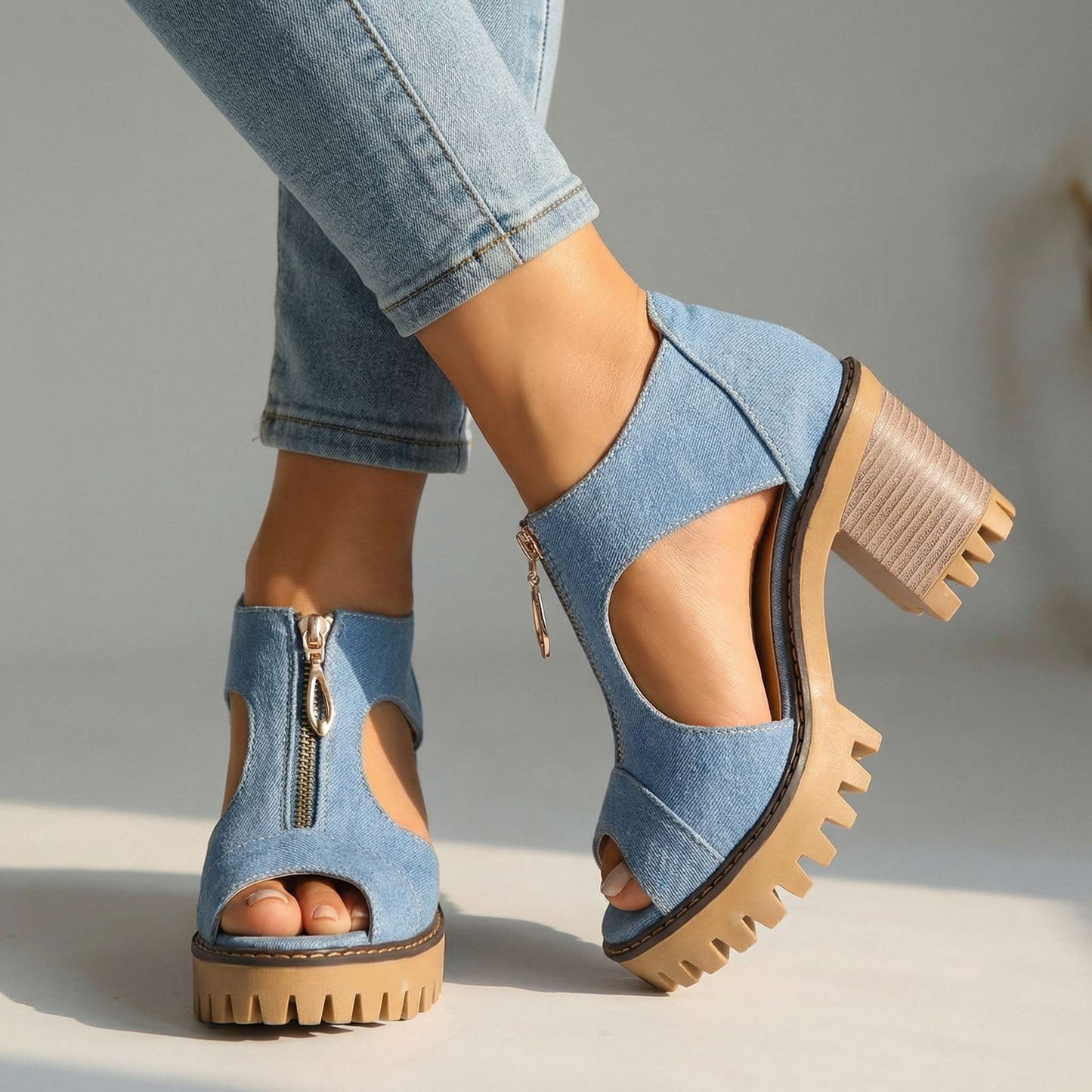 Women's Denim Zipper Heels Corvine