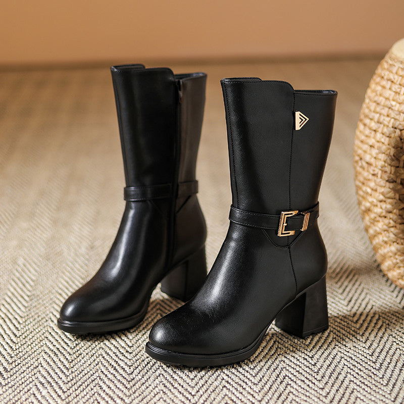 Women's Faux Leather Buckle Detail Ankle Boots Corvine