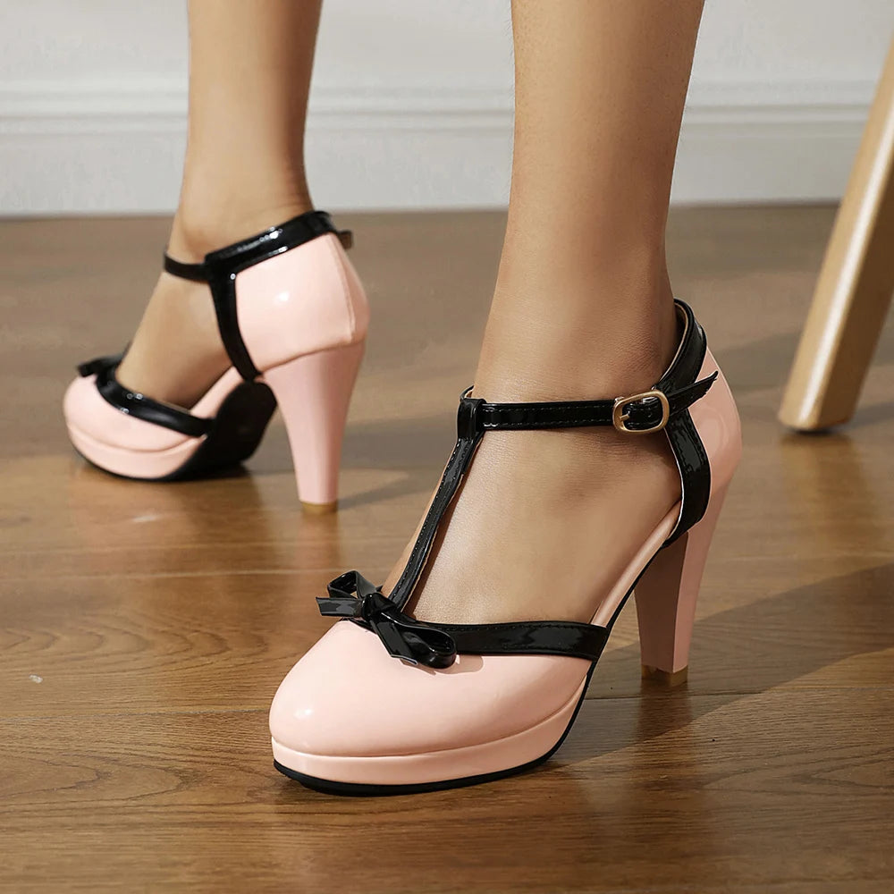 Women's Faux Leather T-Strap Heels Corvine