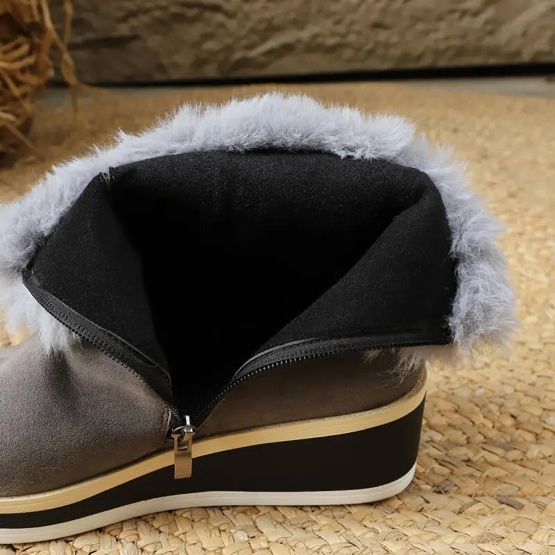 Women's Faux Suede Fur Cuff Wedge Ankle Boots Corvine