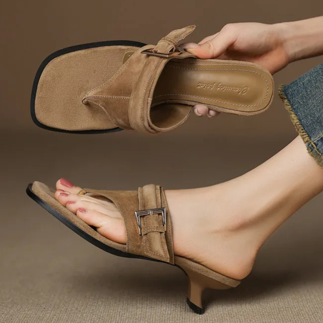 Women's Genuine Leather Kitten Heel Mules Corvine