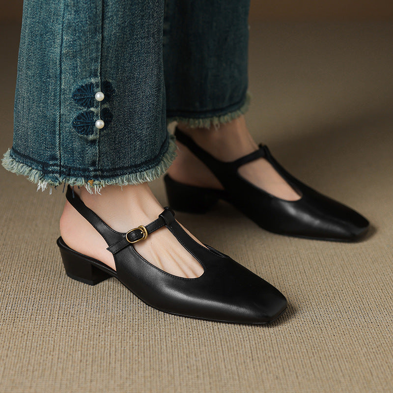 Women's Genuine Leather T-Strap Heels Corvine