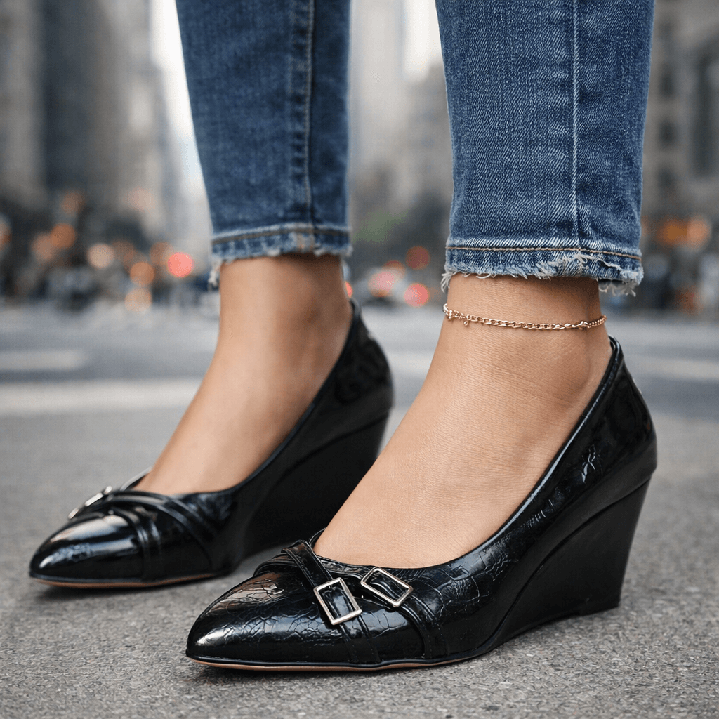Women's Glossy Croc-Embossed Wedge Heels Corvine