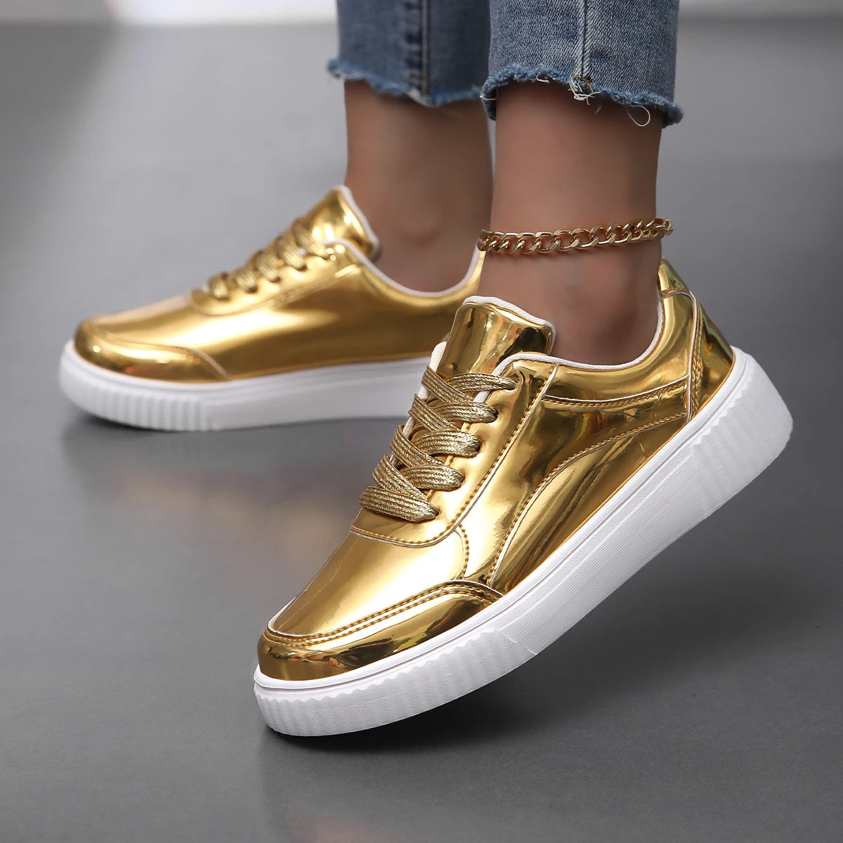 Women's Glossy Finish Lace-Up Trainers Corvine
