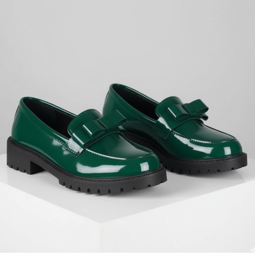 Women's Glossy Patent Leather Bow Loafers Corvine