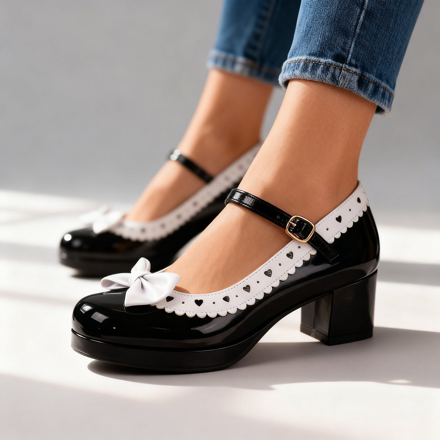 Women's Glossy Patent Platform Loafers with Bow Detail Corvine