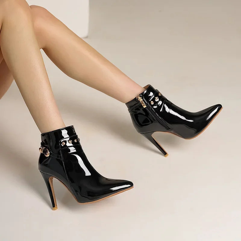 Women's High-Gloss Patent Leather Stiletto Ankle Boots Corvine