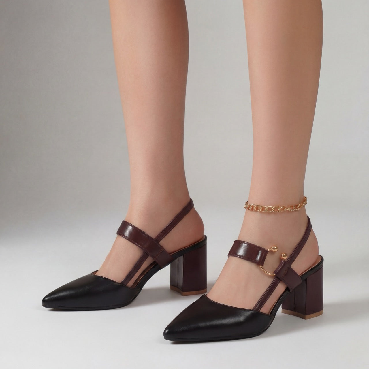Women's Polished Vegan Leather Block Heel Shoes Corvine