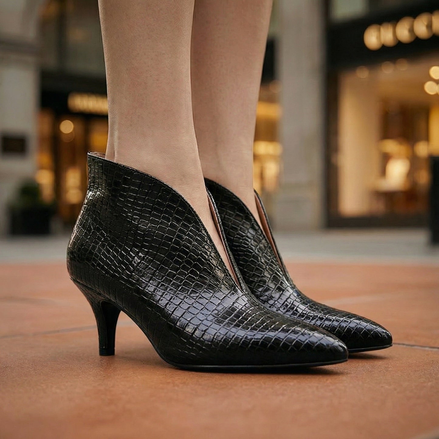 Women's Premium Leather Black Heels Corvine