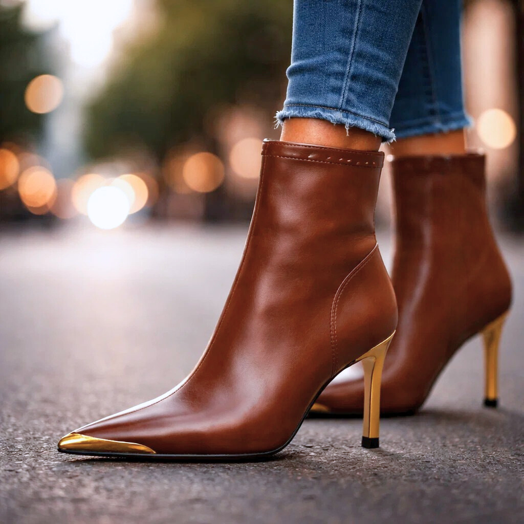 Women's Premium Leather Black Pointed Toe Boots Corvine