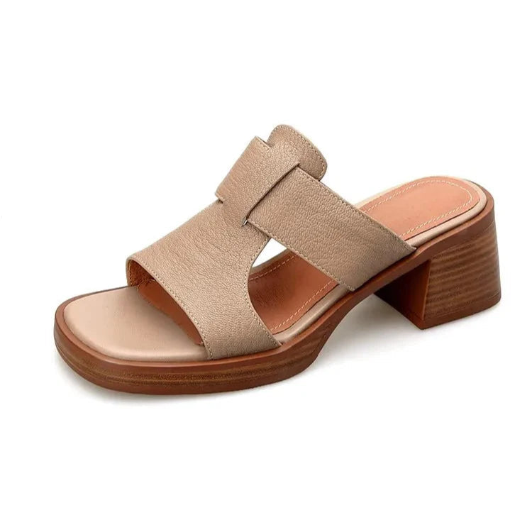 Women's Premium Leather Block Heel Sandals Corvine