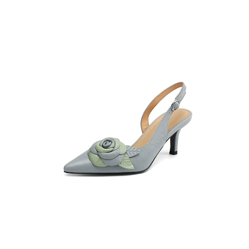 Women's Premium Leather Floral Detail Heels Corvine
