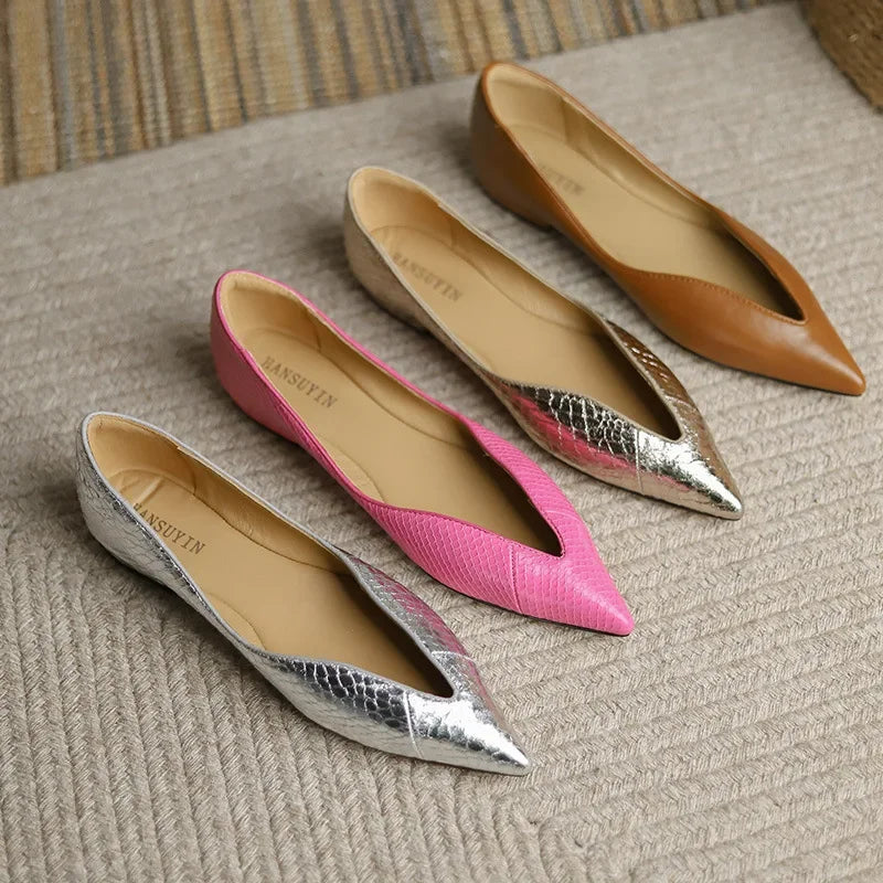 Women's Premium Leather Pointed Ballet Flats Corvine