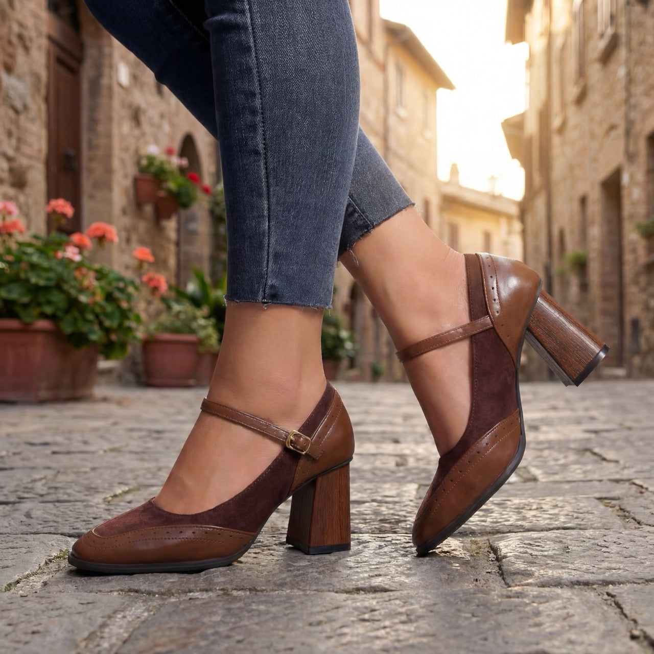 Women's Premium Vegan Leather Block Heel Mary Janes Corvine
