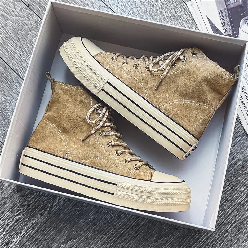 Women's Premium Washed Suede High-Top Platform Trainers Corvine