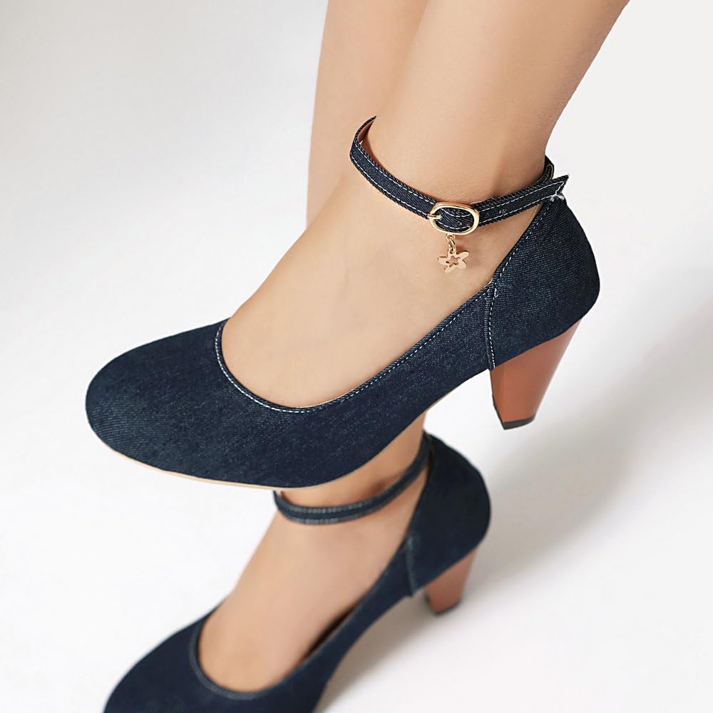 Women's Sculpted Denim Block Heels Corvine