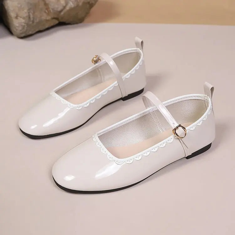 Women's Shiny Patent Leather Ankle-Strap Flats Corvine