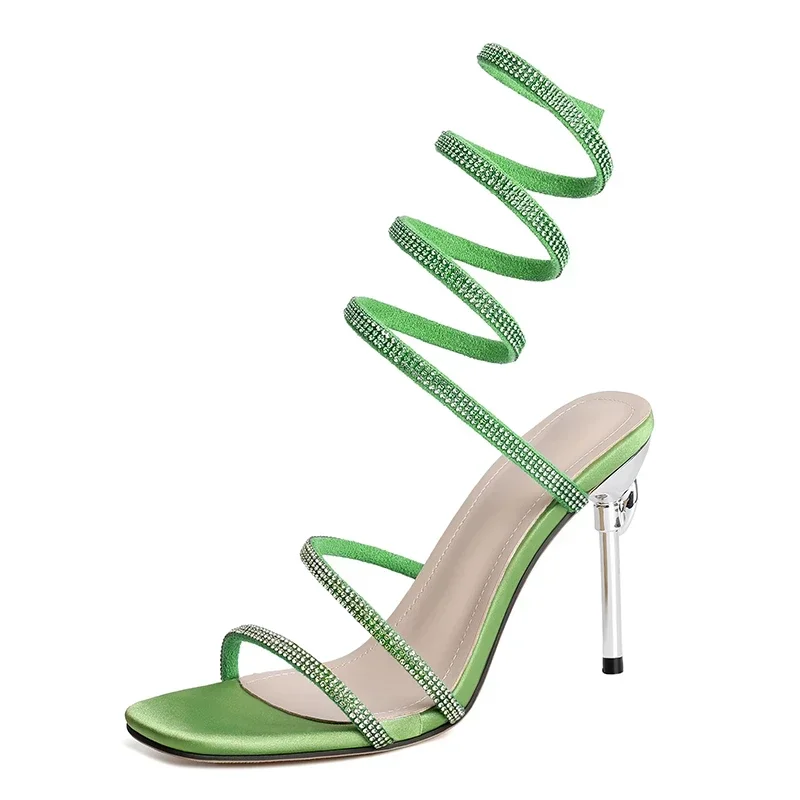 Women's Silver Crystal-Studded Satin Spiral Heels Corvine