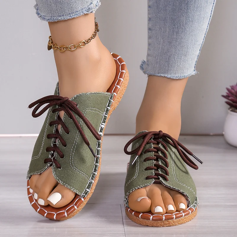 Women's Soft Denim Lace-Up Slide Sandals Corvine