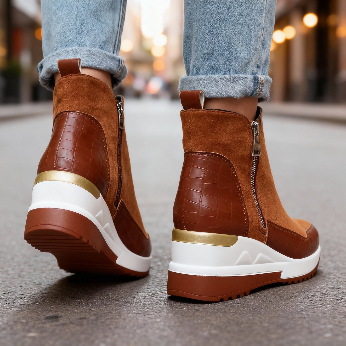 Women's Soft Leather Wedge Heel Trainers Corvine