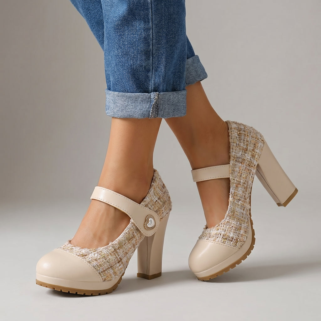 Women’s Soft Tweed Mary Jane Block Heel Shoes Corvine
