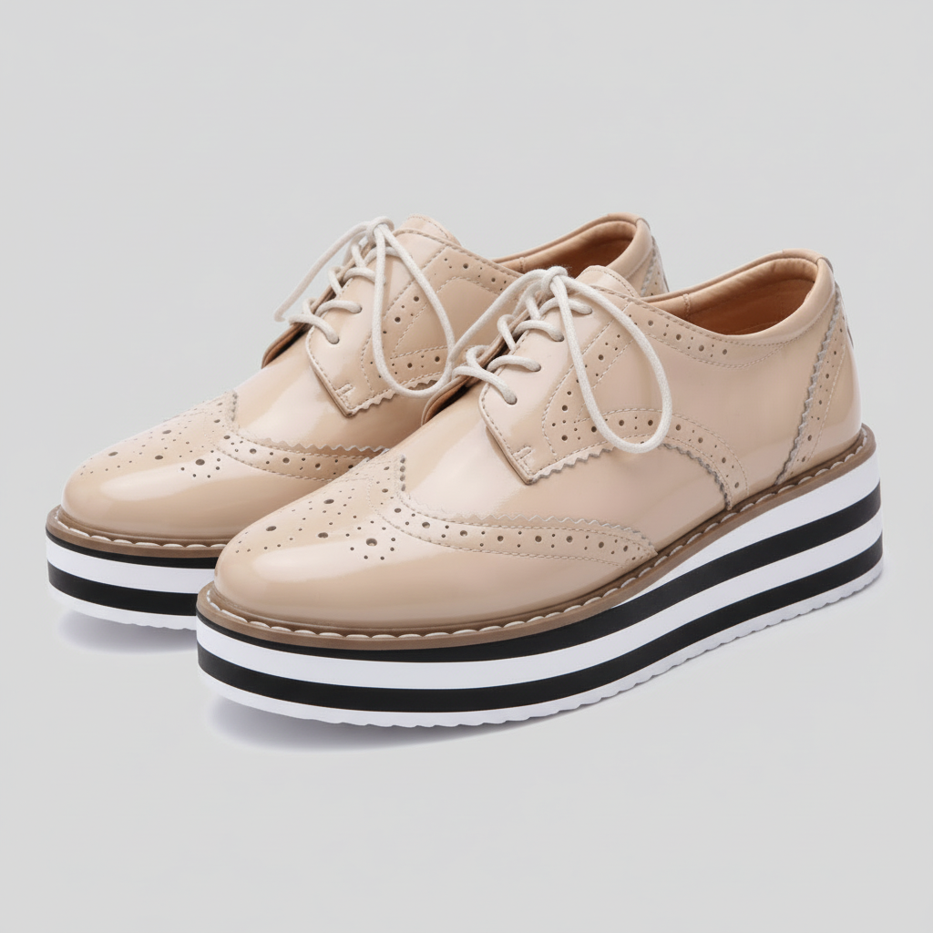 Women's Striped Platform Brogue Flats Corvine