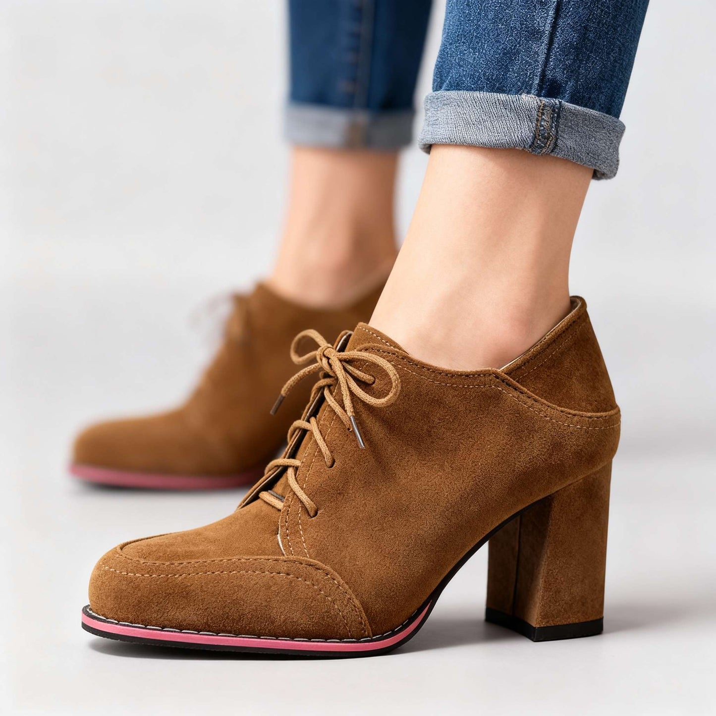 Women's Suede Lace-Up Block Heel Heels Corvine