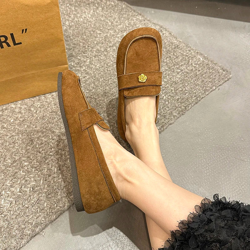 Women's Suede Square Toe Black Loafers Corvine