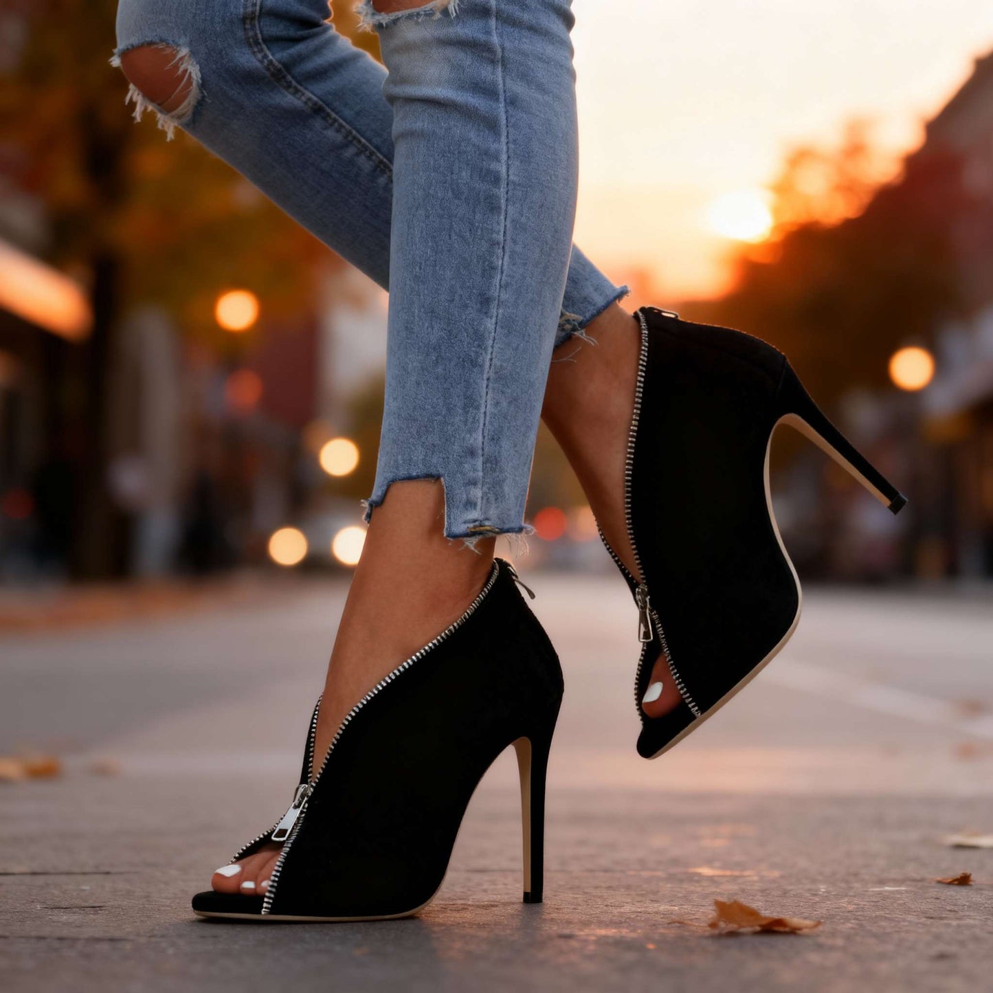 Women's Suede Zipper Heels Corvine
