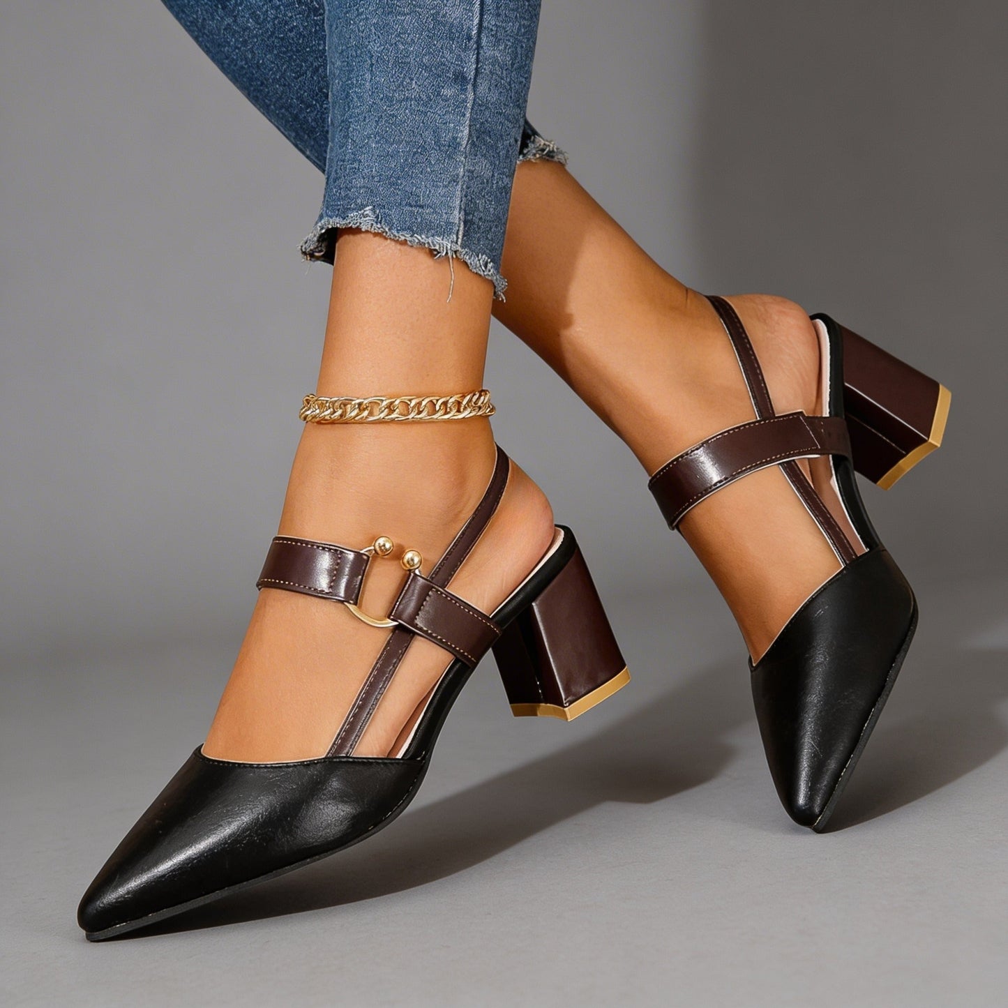 Women's Supple Leather Block Heels in Nude Corvine
