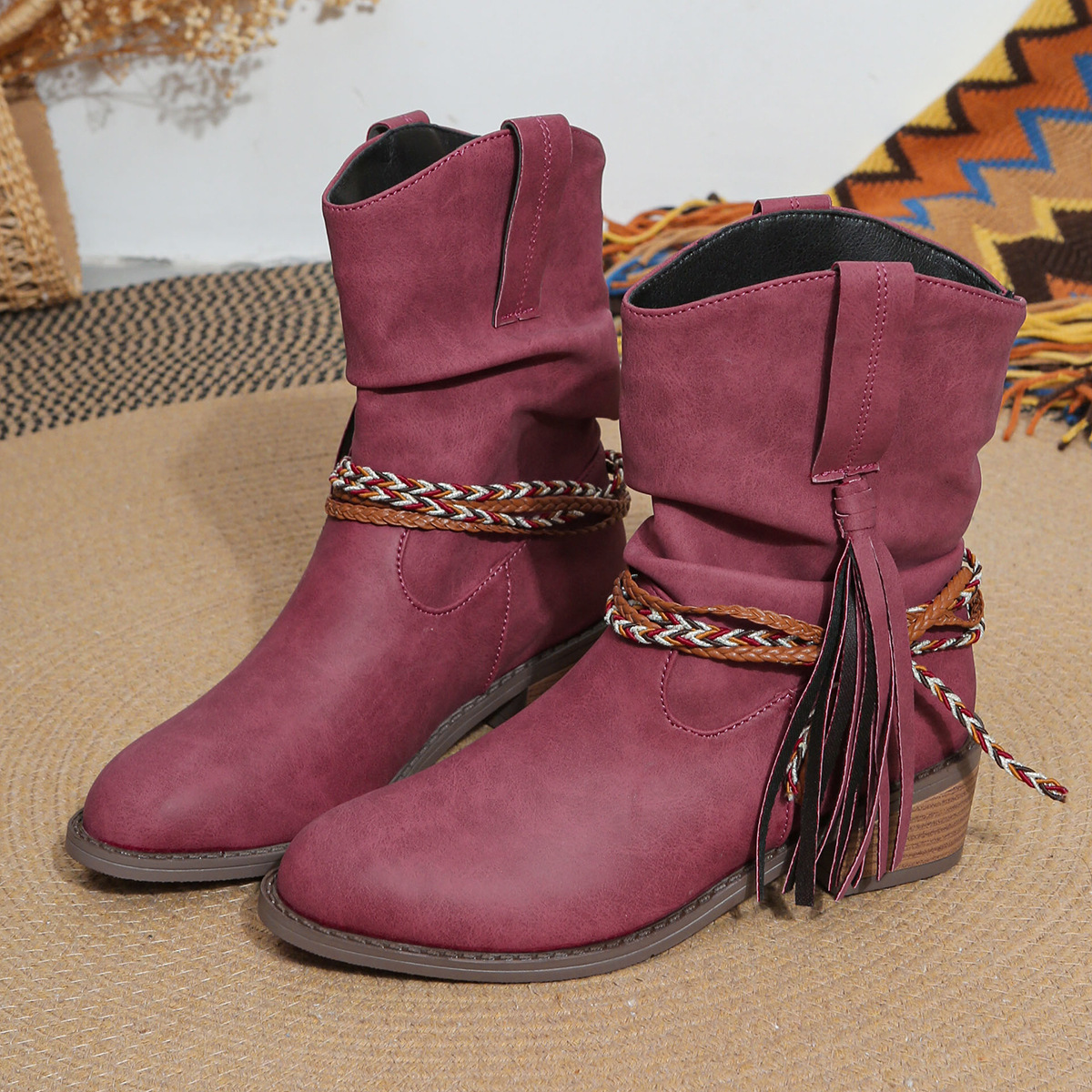 Women's Supple Leather Mid-Ankle Cowgirl Boots Corvine