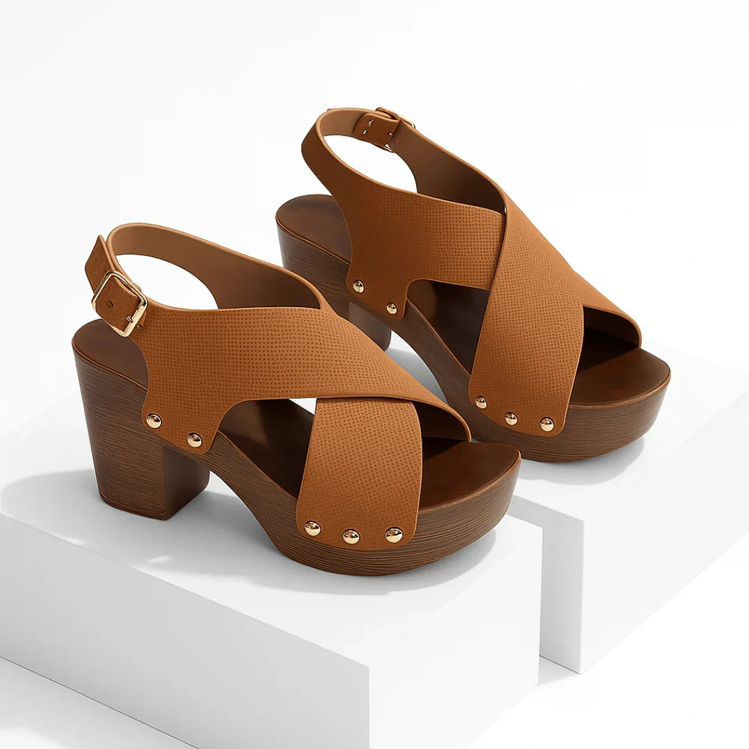 Women's Synthetic Criss-Cross Strap Block Heel Sandals Corvine