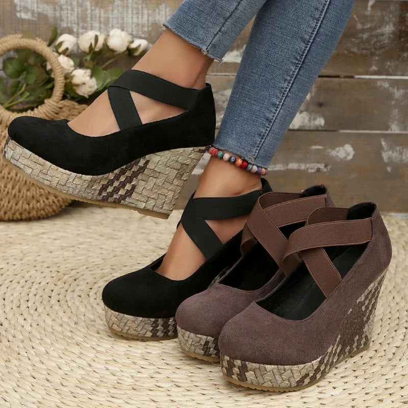 Women's Textured Faux-Suede Criss-Cross Wedge Sandals Corvine